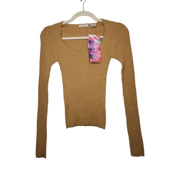 NWT Vintage y2k ENERGIE Tan Ribbed Long Sleeve Fall Autumn Small Witchy - Picture 1 of 4